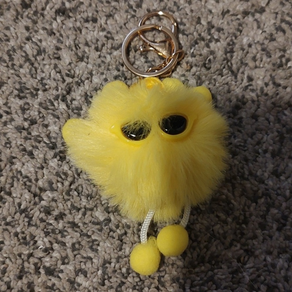 Cute Fluffy Keychain with Gold Accents